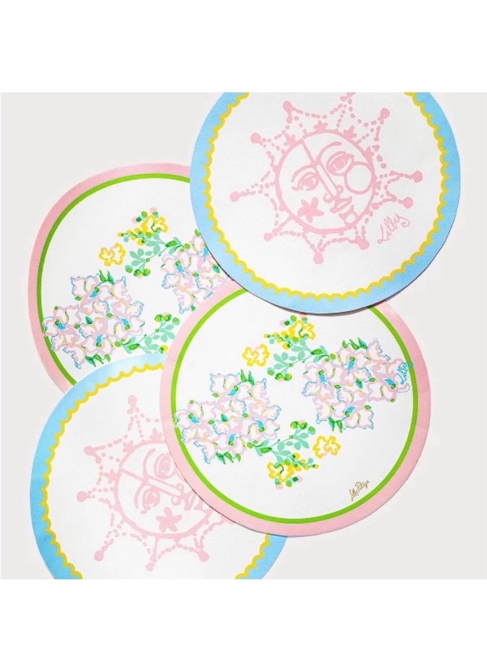 Lilly Pulitzer Pink, Blue & Green Floral Round Placemats - Set of 4